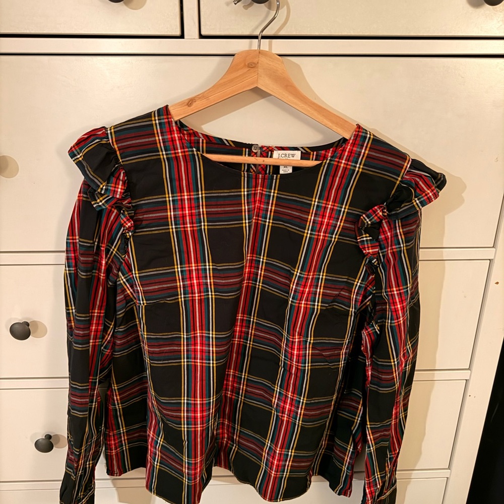 J.Crew Tartan Plaid Ruffle-Sleeve Top – XL – Holiday/Thanksgiving